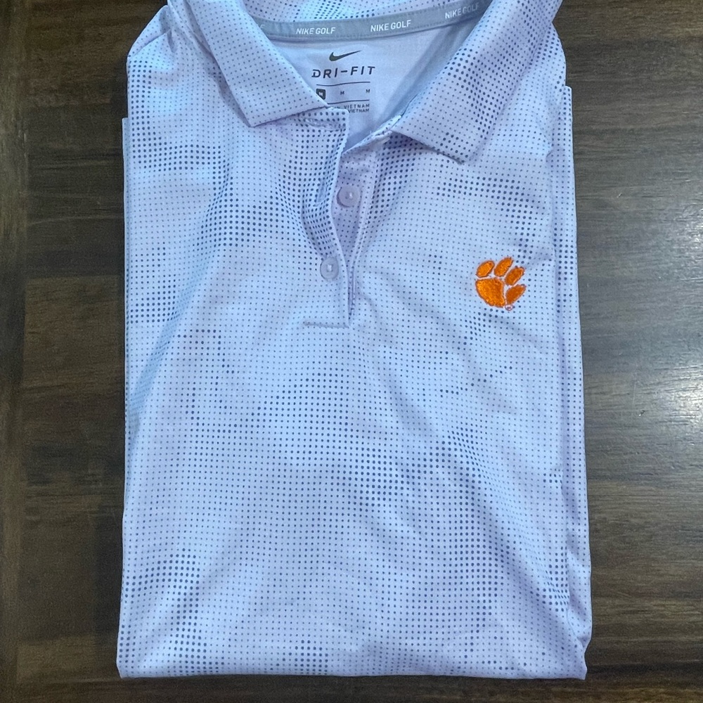 Nike Dri-FIT Clemson Ladies Polo Shirt - White with light purple design